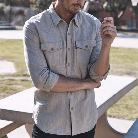 2/$100 NEW Outerknown x Levi's Wellthread Linen Western Shirt SZ 3XL - Picture 2 of 5